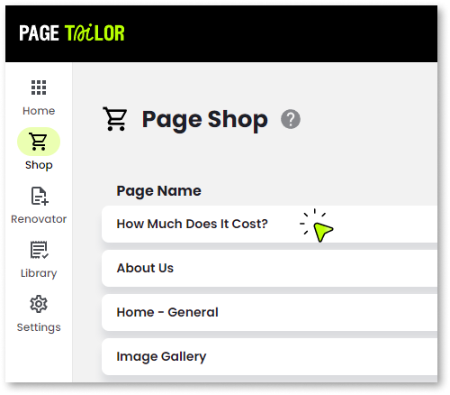 page shop cursor